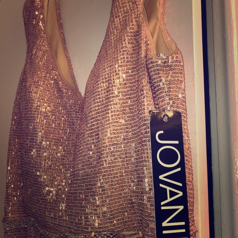 JOVANI Size 14 Long peach sparkling sequins dress
